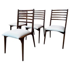 Set di 4 sedie moderne brasiliane in legno e tessuto, Carlo Hauner, anni '50