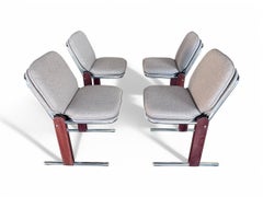 Brazilian Modern Set of 4 Chairs in Hardwood, Metal & Chenille, Percival Lafer