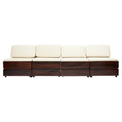 Brazilian Modern Set of 4 Stools/Trunks in Hardwood & White Linen, Celina Brazil