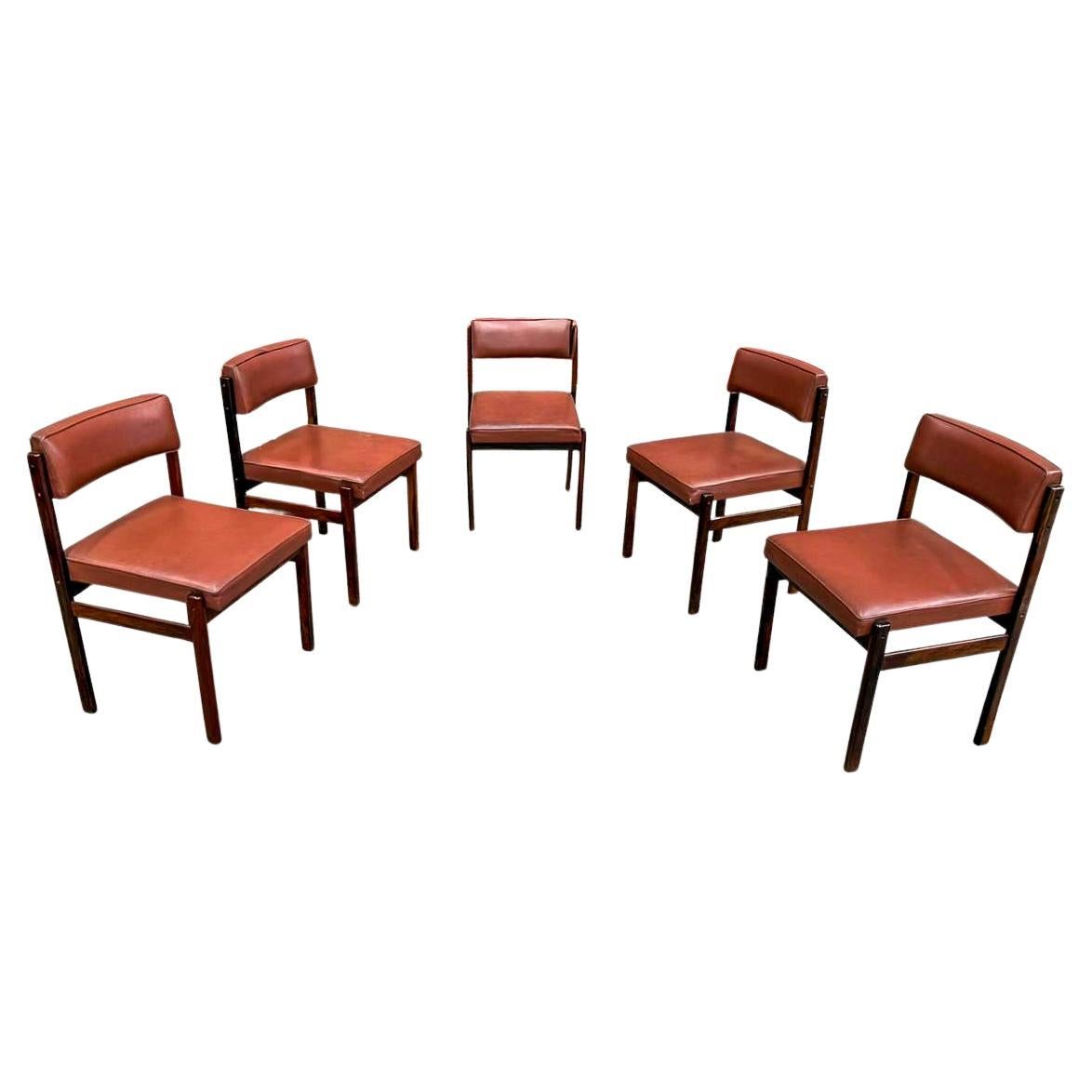 Ensemble moderne brésilien de 5 chaises de salle à manger "Tiao" en bois dur, Sergio Rodrigues, 1959