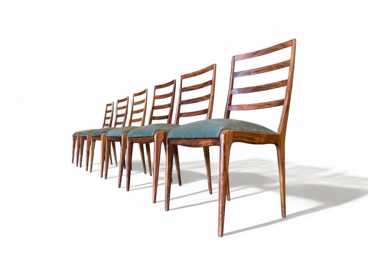Conjunto Moderno Brasileño de 6 Sillas en Madera de Caviuna y Ante, Angelini, c. 1950 Madera dura en venta