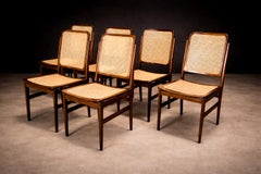 Brazilian Modern Set of 6 Chairs in Hardwood & Cane, Unknown, c. 1960s