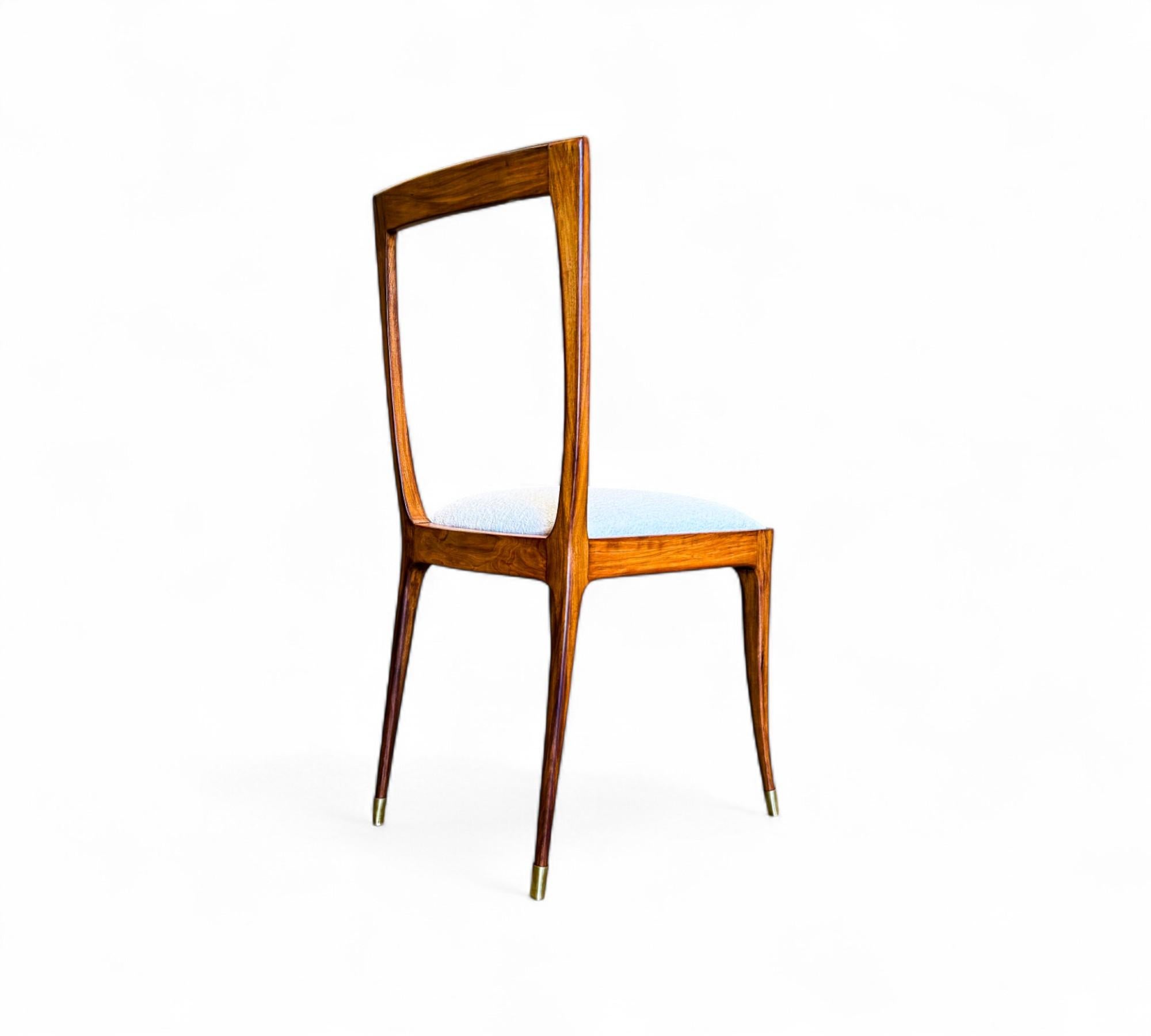 Juego de 6 sillas de comedor de madera y tela de Giuseppe Scapinelli, c. 1950 en venta 4
