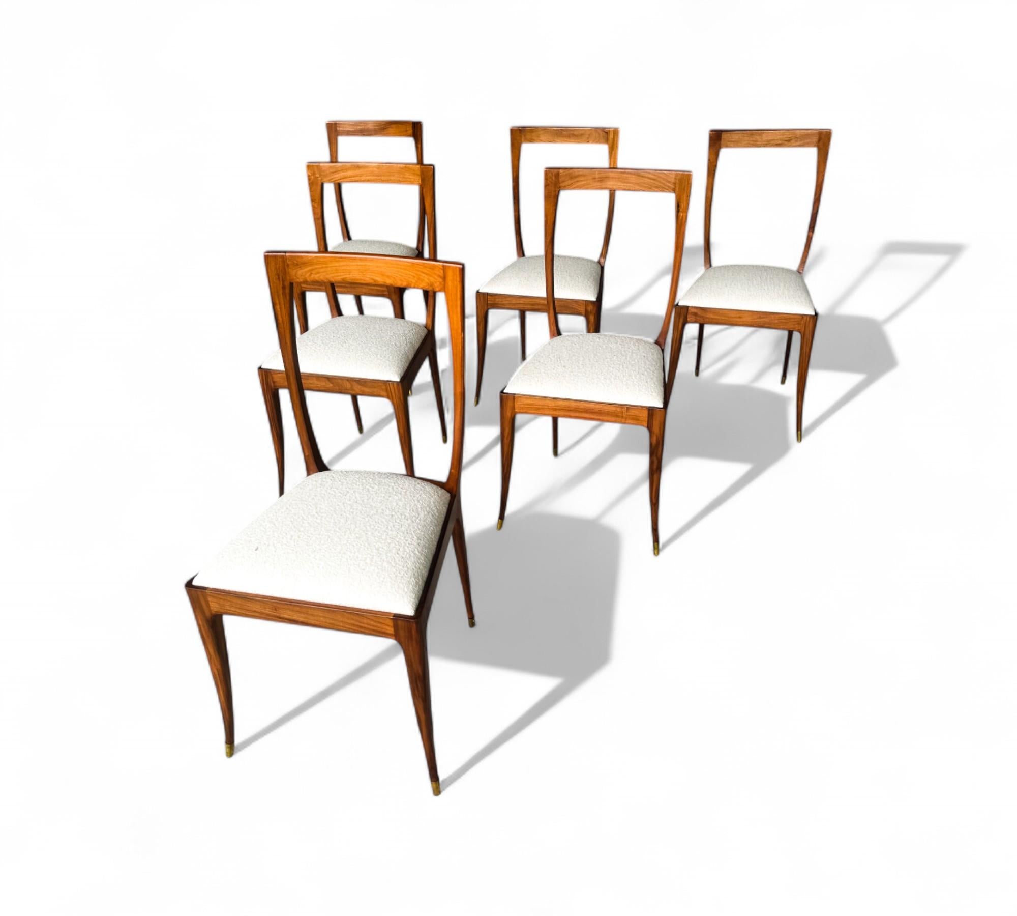 Juego de 6 sillas de comedor de madera y tela de Giuseppe Scapinelli, c. 1950 Moderno de mediados de siglo en venta
