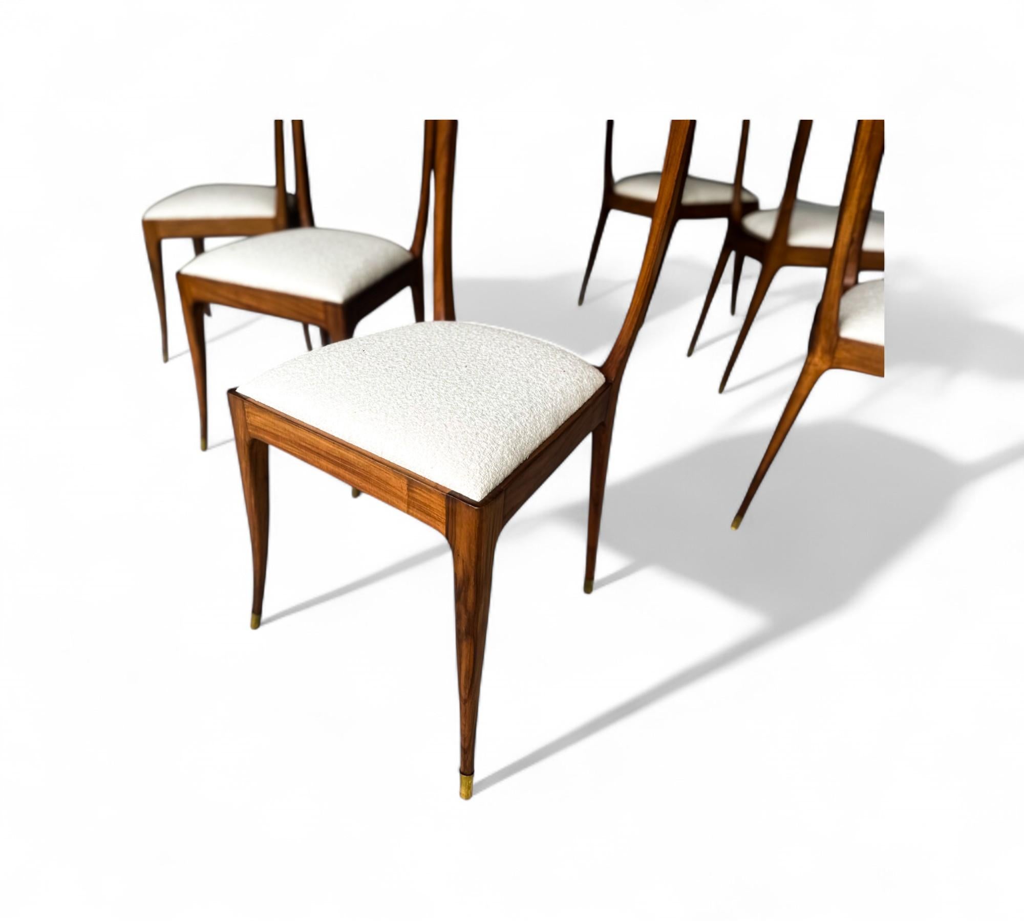 Juego de 6 sillas de comedor de madera y tela de Giuseppe Scapinelli, c. 1950 Madera dura en venta