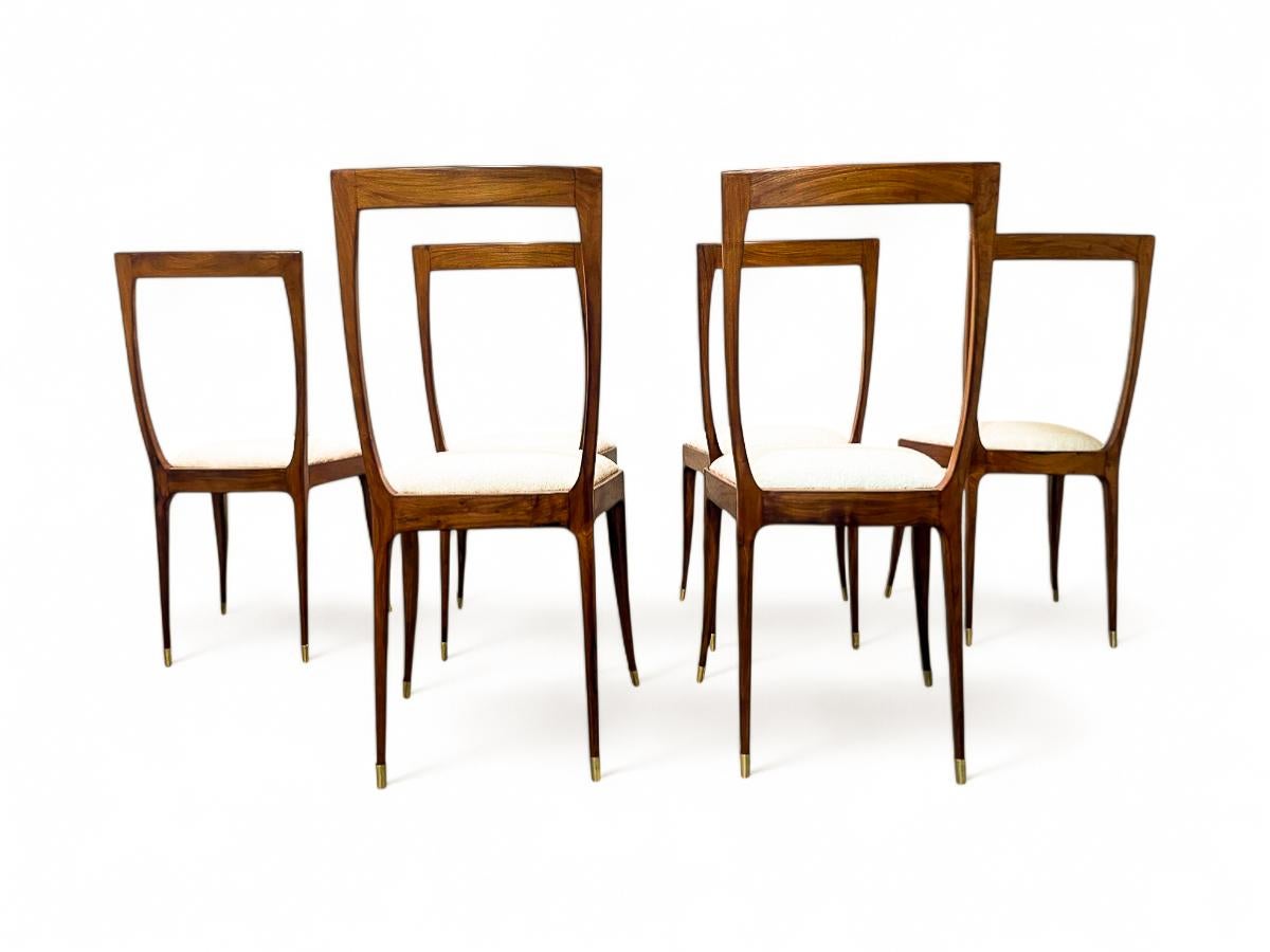 XX secolo Set di 6 sedie da pranzo in legno duro e tessuto di Giuseppe Scapinelli, 1950 ca. in vendita