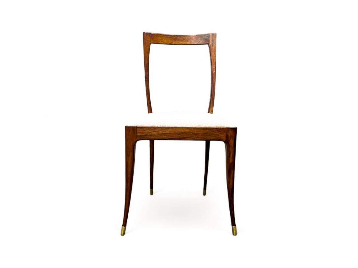 Legno massiccio Set di 6 sedie da pranzo in legno duro e tessuto di Giuseppe Scapinelli, 1950 ca. in vendita