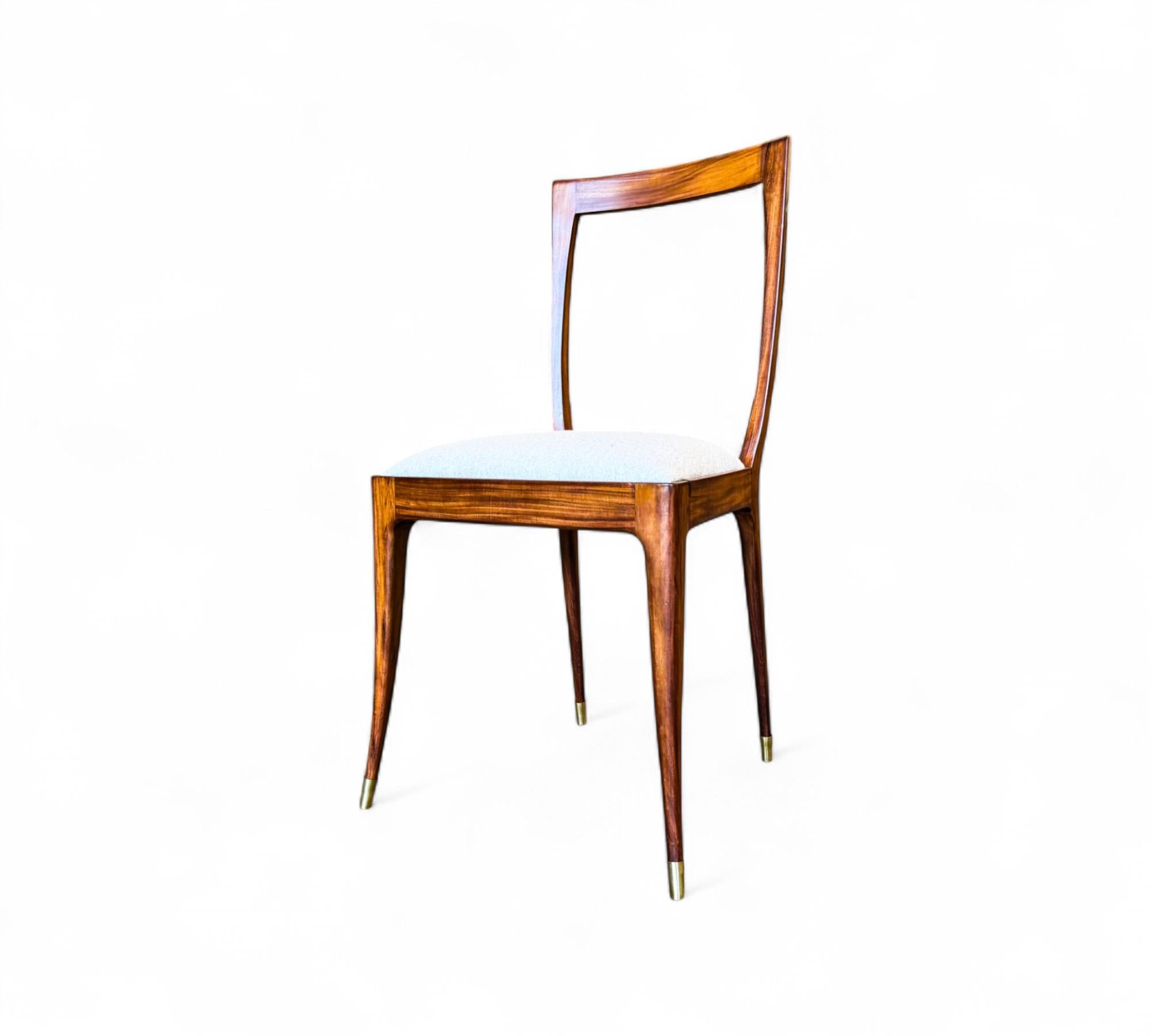 Juego de 6 sillas de comedor de madera y tela de Giuseppe Scapinelli, c. 1950 en venta 1