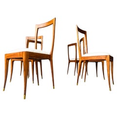 Ensemble de 6 chaises de salle à manger en bois dur et en tissu par Giuseppe Scapinelli, c. 1950s