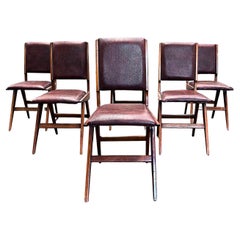 Brazilian Modern Set of 6 Chairs in Leatherette
hardwood, Att. to Forma, 1950s