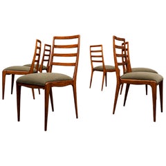Brazilian Modern Set of 6 Dining Chairs in Caviuna wood & Suede, Angelini, 1950s