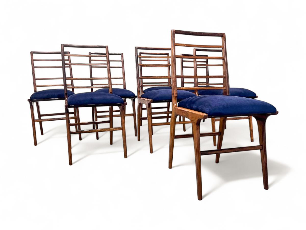 Mid-Century Modern Ensemble de 8 chaises modernes brésiliennes en Wood & C Fabrice, Giuseppe Scapinelli, c.1950s en vente