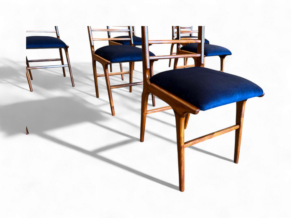 20ième siècle Ensemble de 8 chaises modernes brésiliennes en Wood & C Fabrice, Giuseppe Scapinelli, c.1950s en vente