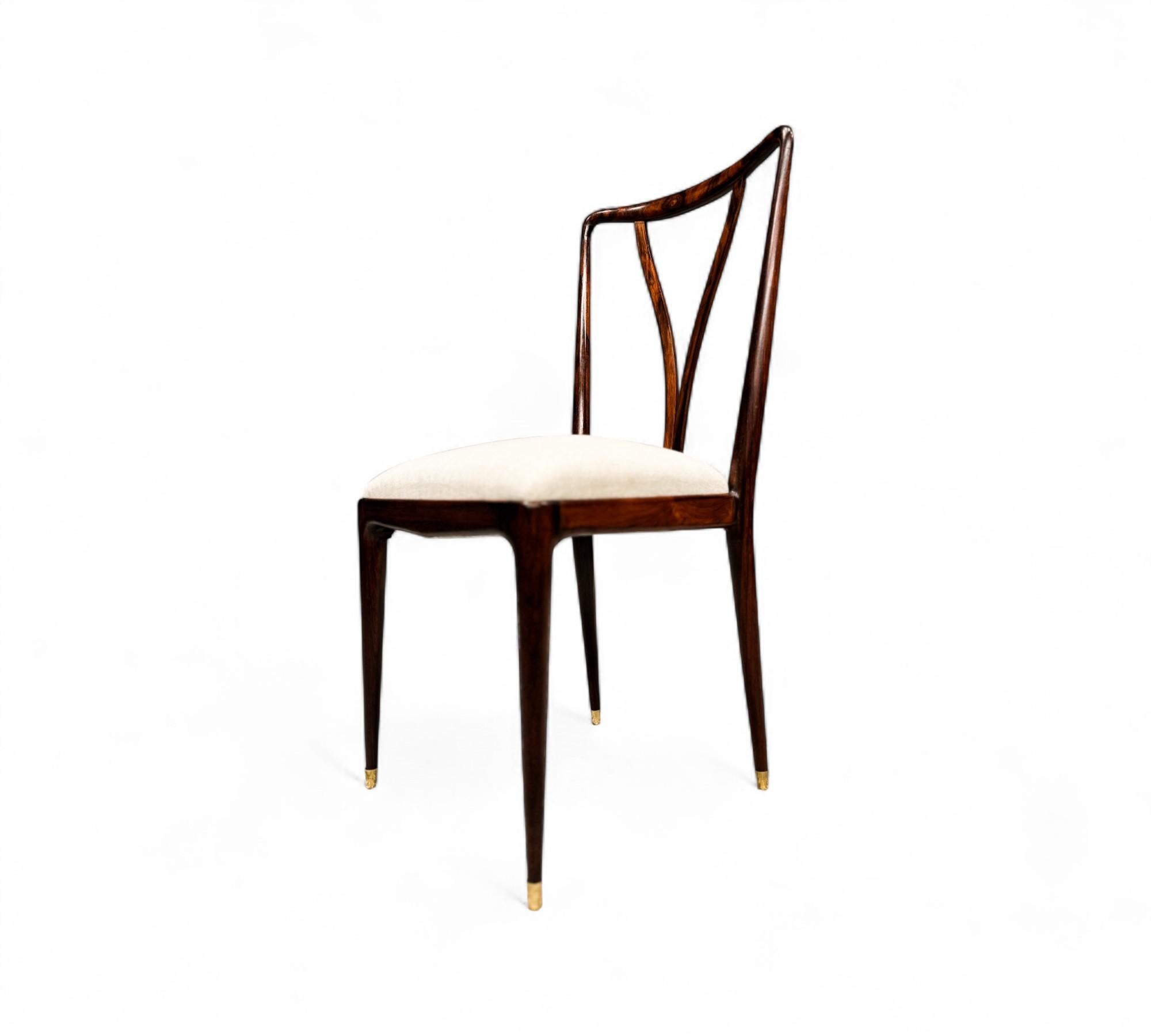 Set di 8 sedie da pranzo in legno e lino di Giuseppe Scapinelli, 1950 ca. in vendita 2