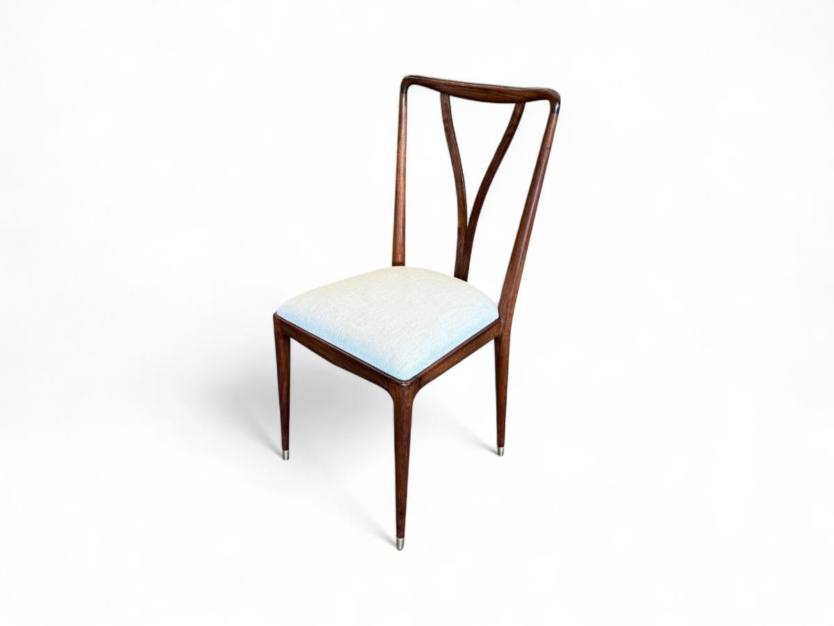 Set di 8 sedie da pranzo in legno e lino di Giuseppe Scapinelli, 1950 ca. in vendita 3