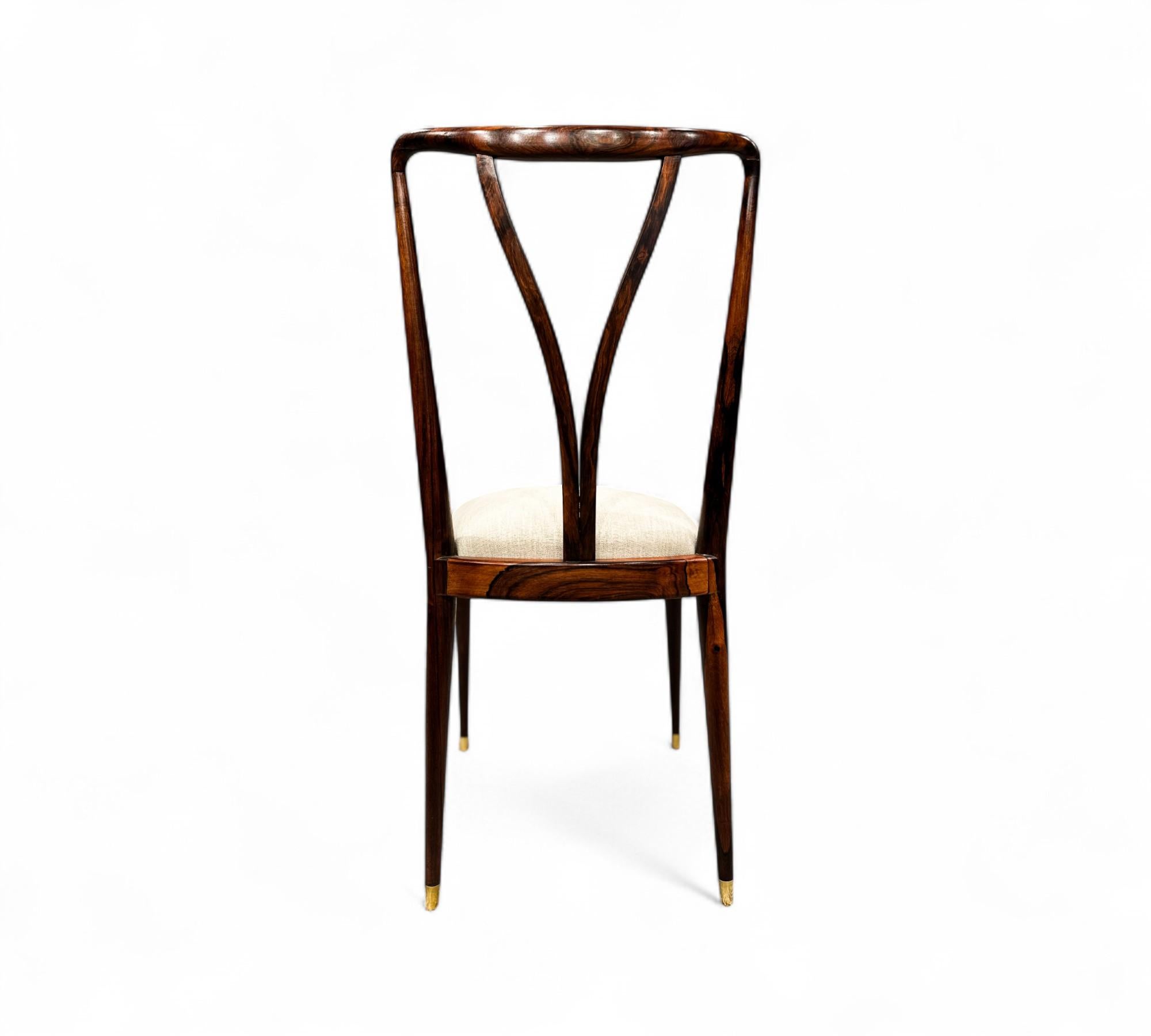 Set di 8 sedie da pranzo in legno e lino di Giuseppe Scapinelli, 1950 ca. in vendita 4