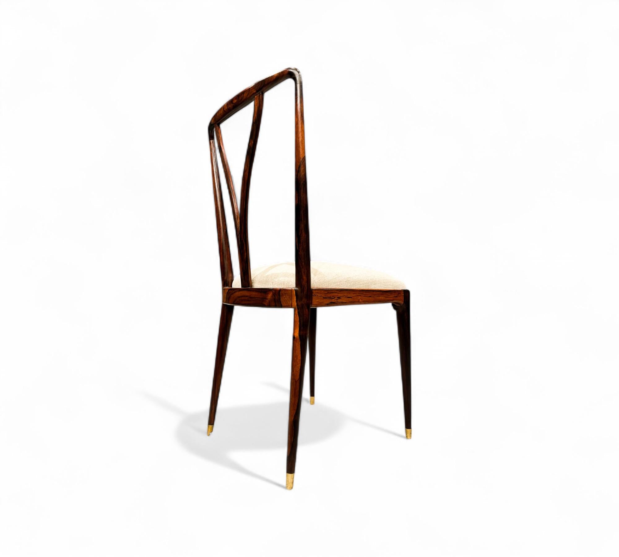Set di 8 sedie da pranzo in legno e lino di Giuseppe Scapinelli, 1950 ca. in vendita 5