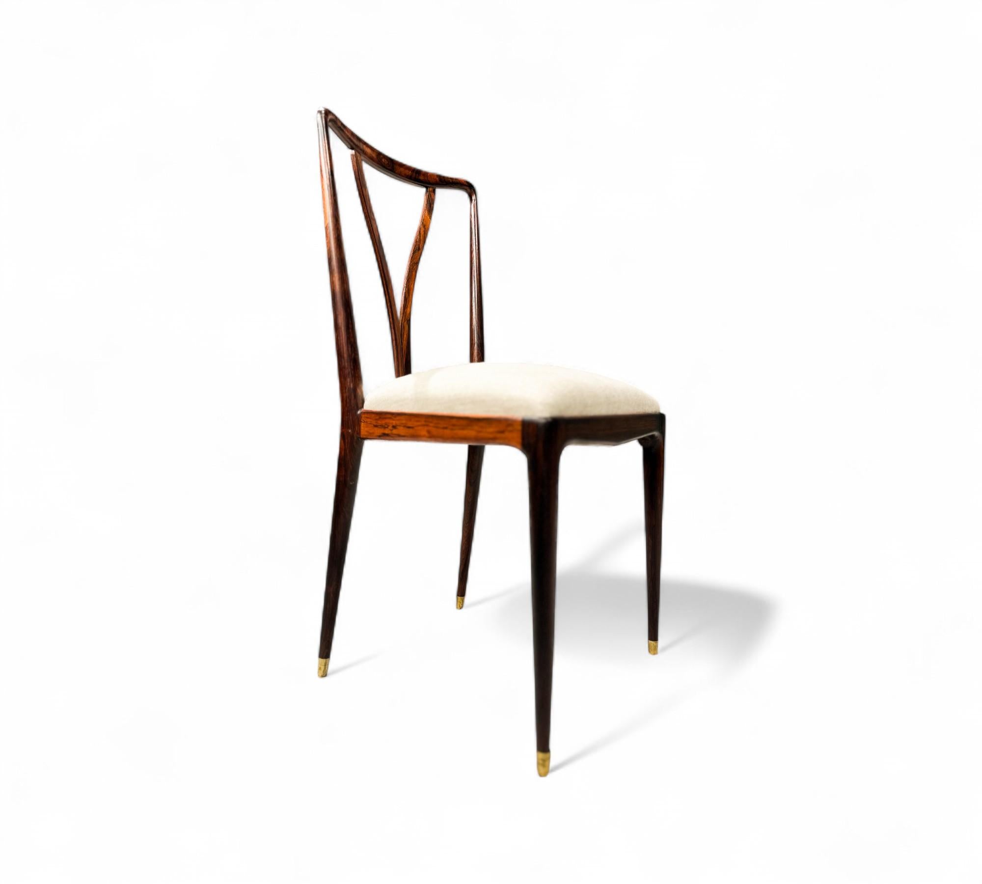 Set di 8 sedie da pranzo in legno e lino di Giuseppe Scapinelli, 1950 ca. in vendita 7