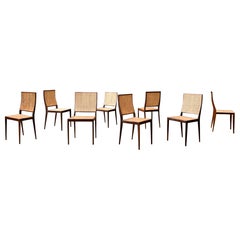Brazilian Modern Set of 8 Dining Chairs in Rosewood & Cane, Geraldo de Barros