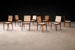 Brazilian Modern Set of 8 Dining Chairs in Rosewood & Cane, Geraldo de Barros