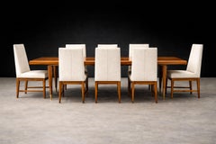 Ensemble moderne brésilien de 8 chaises de salle à manger à dossier haut en caviúna et lin osseux, Cimo