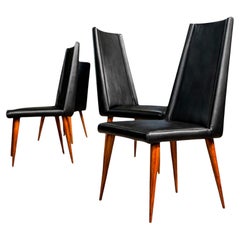 Brazilian Modern Set of Chairs in Hardwood & Leather, Giuseppe Scapinelli, 1950s
