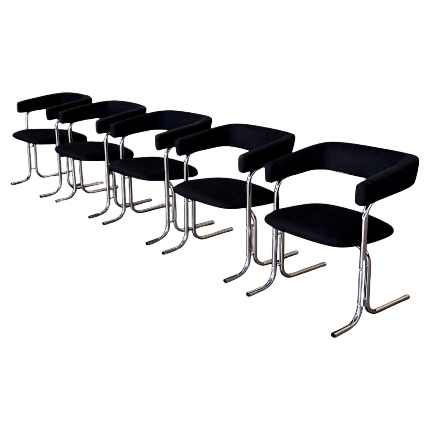 Brazilian Modern Set of Five Chairs in Chrome & Fabric, Pozza Moveis 1960