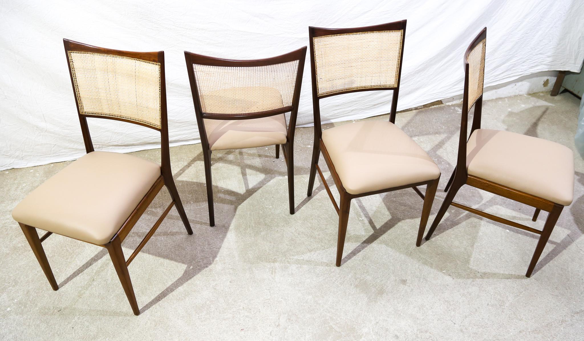 Brazilian Modern Set of Four Chairs in Hardwood & Beige Leather, Unknown, 1960s 4