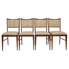 Retro Brazilian Modern Set of Four Chairs in Hardwood & Beige Leather, Unknown, 1960s