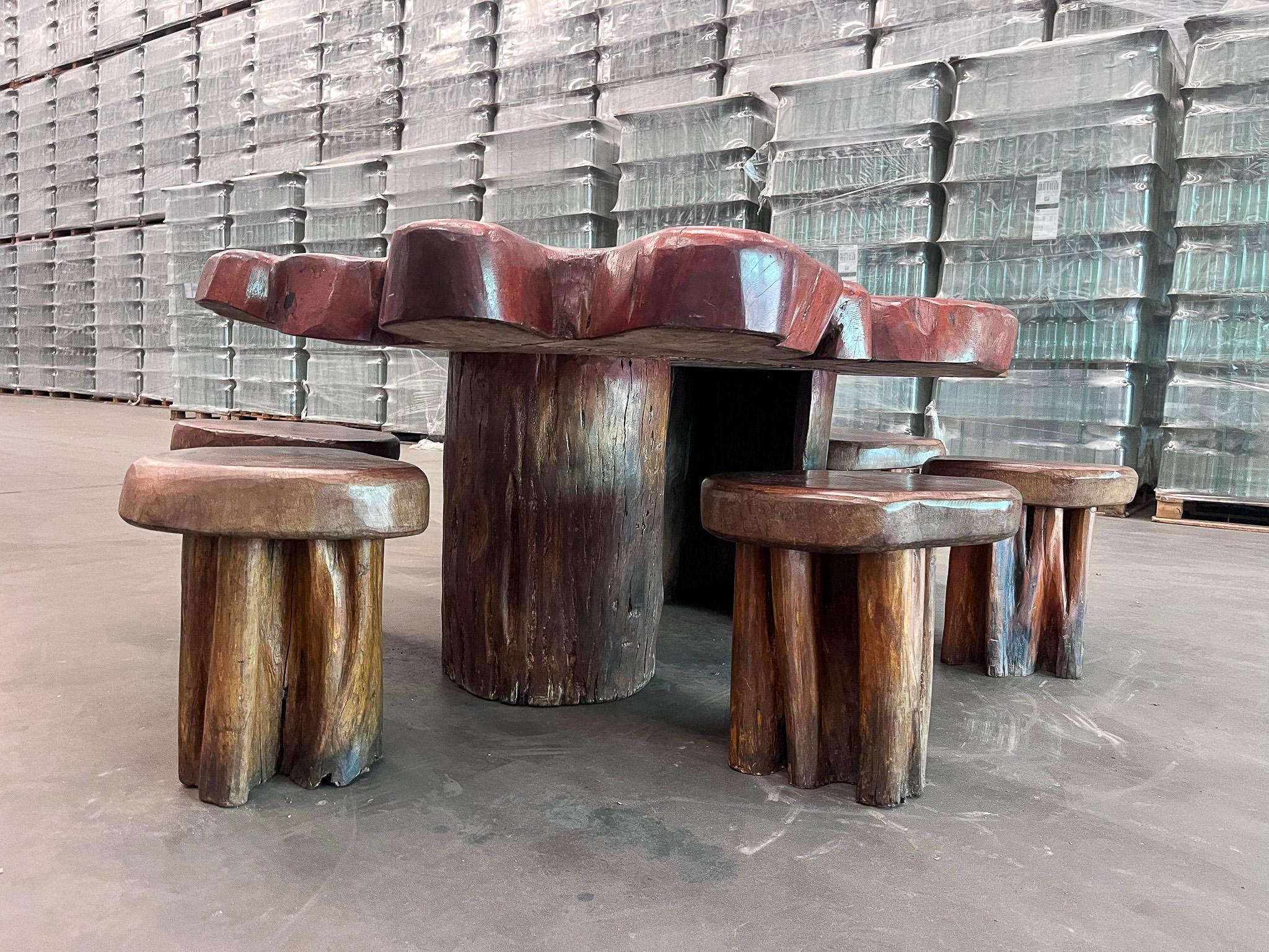 Ensemble moderne brésilien de six tabourets rustiques en bois de Pékin, 1970 en vente 7