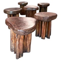 Brazilian Modern Set of Six Rustic Stools in Pekin Wood, 1970s