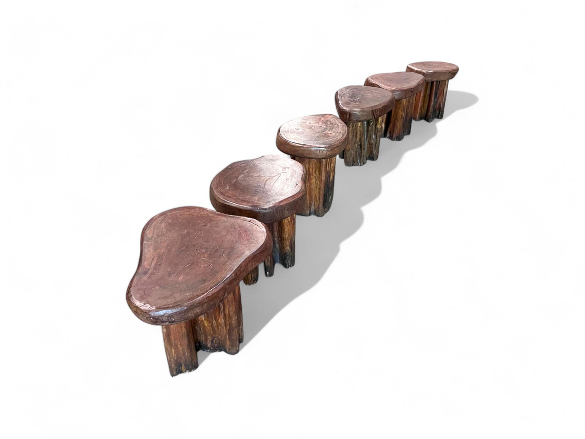Ensemble de table et six tabourets rustiques brésiliens en bois de Pékin, 1970 en vente 6
