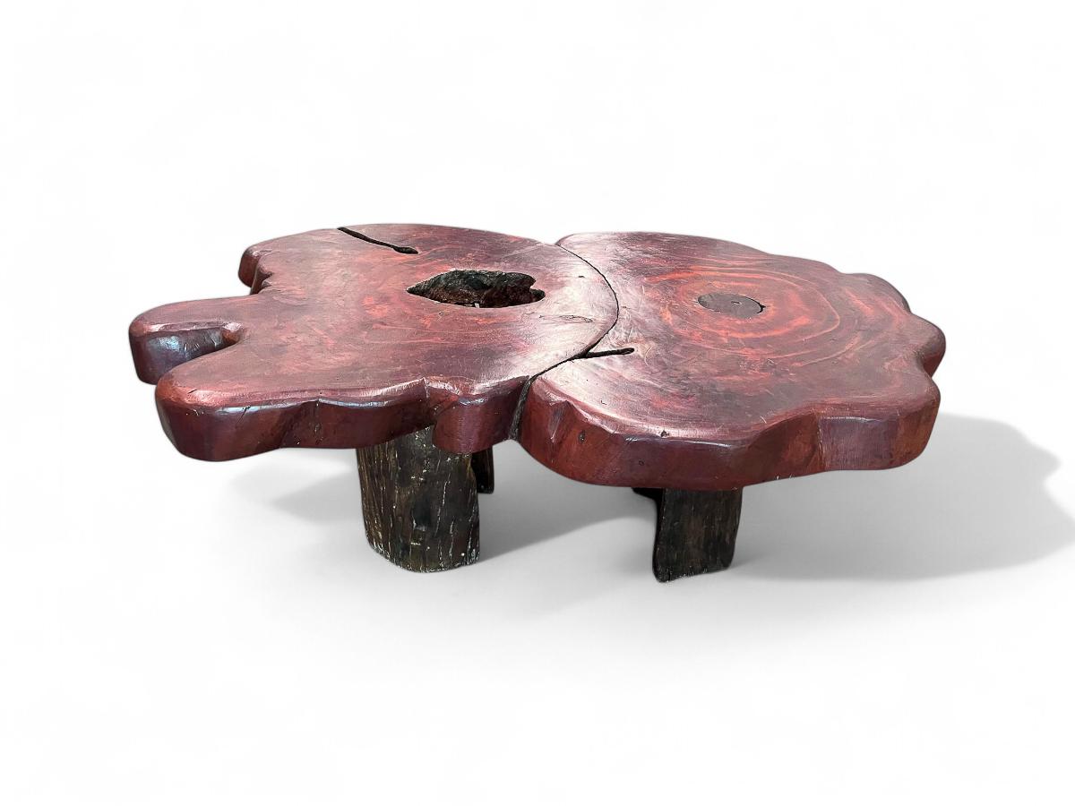 Bois Ensemble de table et six tabourets rustiques brésiliens en bois de Pékin, 1970 en vente