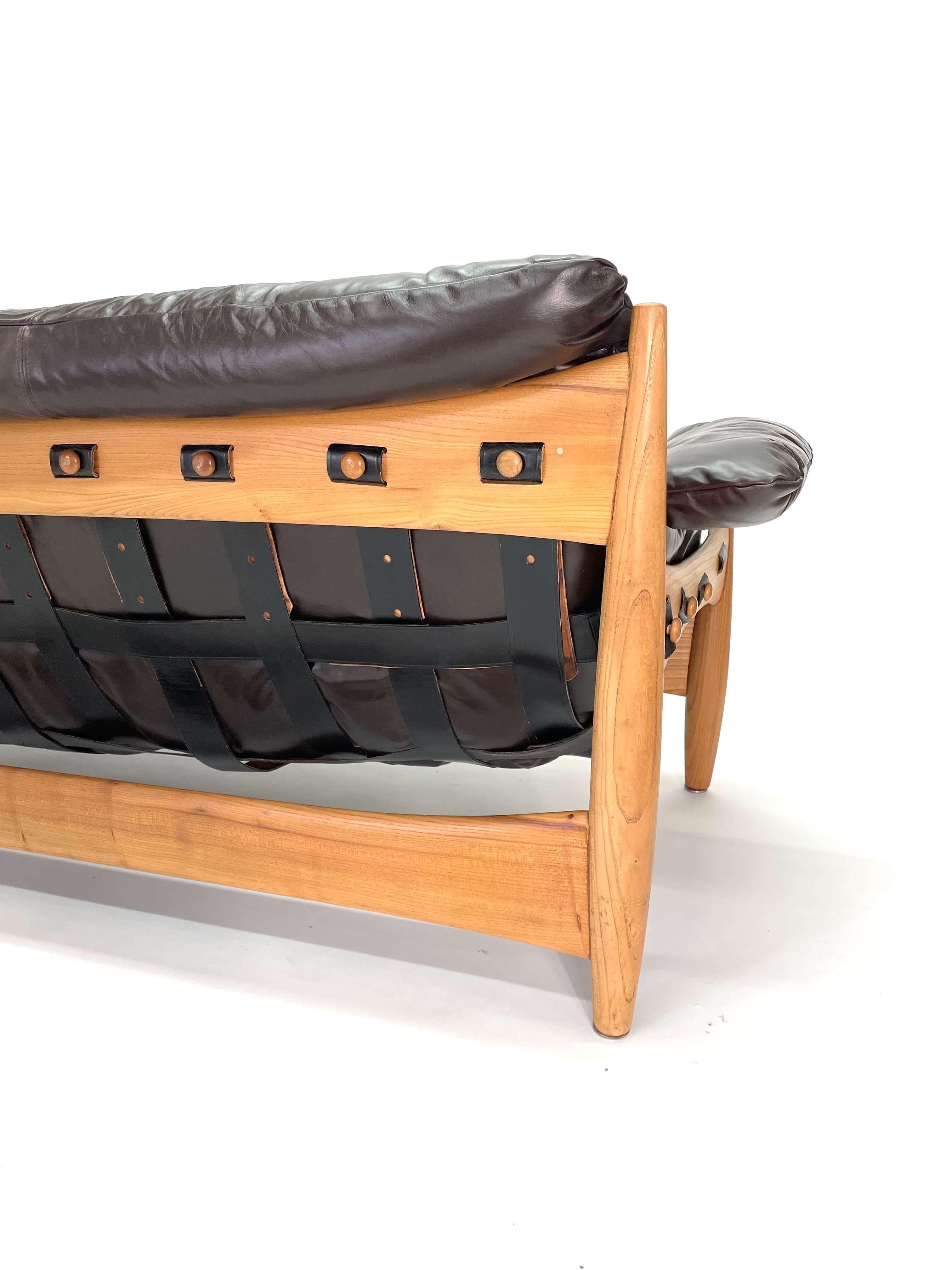 Brazilian Modern 'Sheriff' Sofa in Dark Espresso Leather by Sergio Rodrigues , C For Sale 6