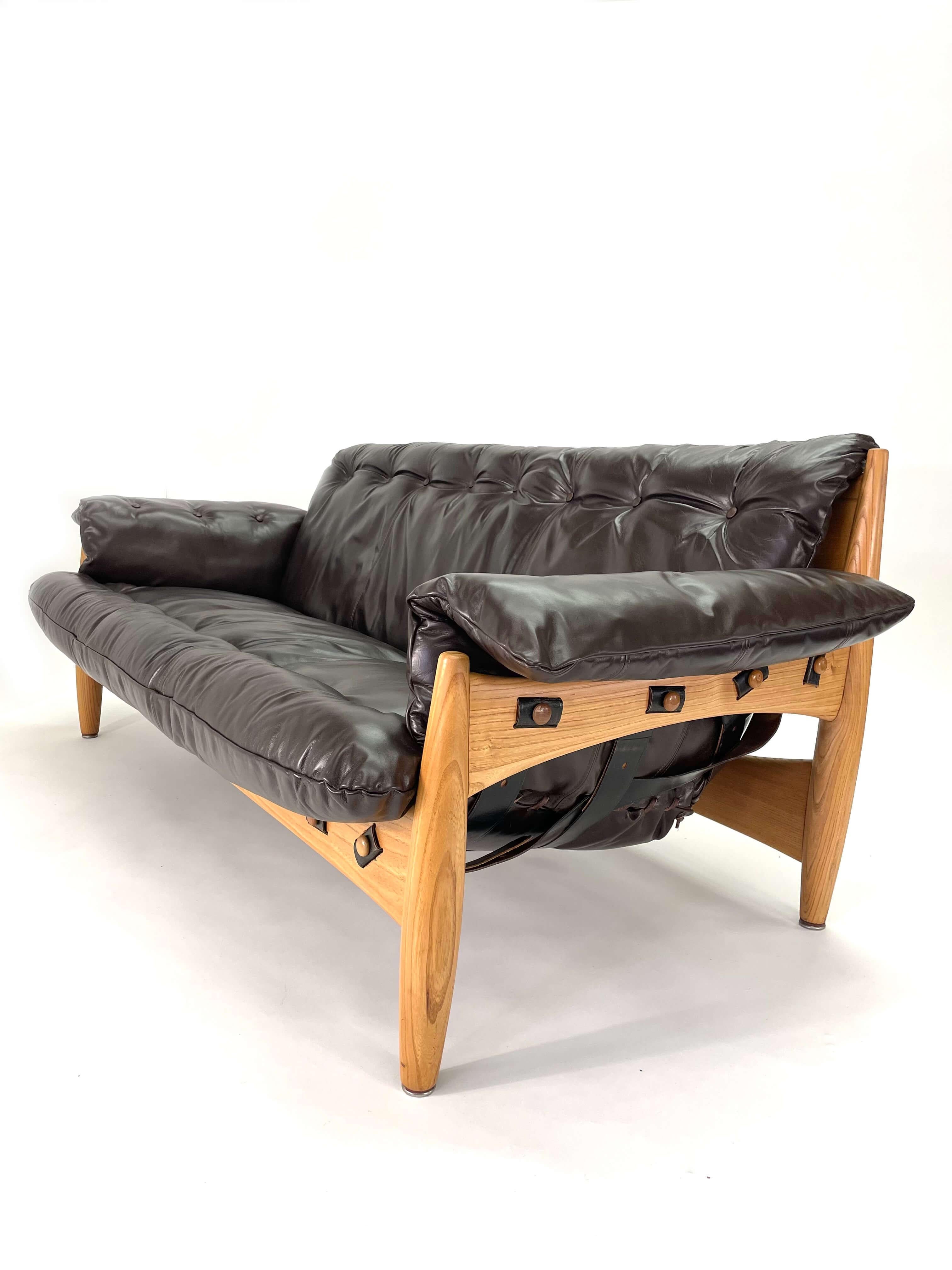 Brazilian Modern 'Sheriff' Sofa in Dark Espresso Leather by Sergio Rodrigues , C 12