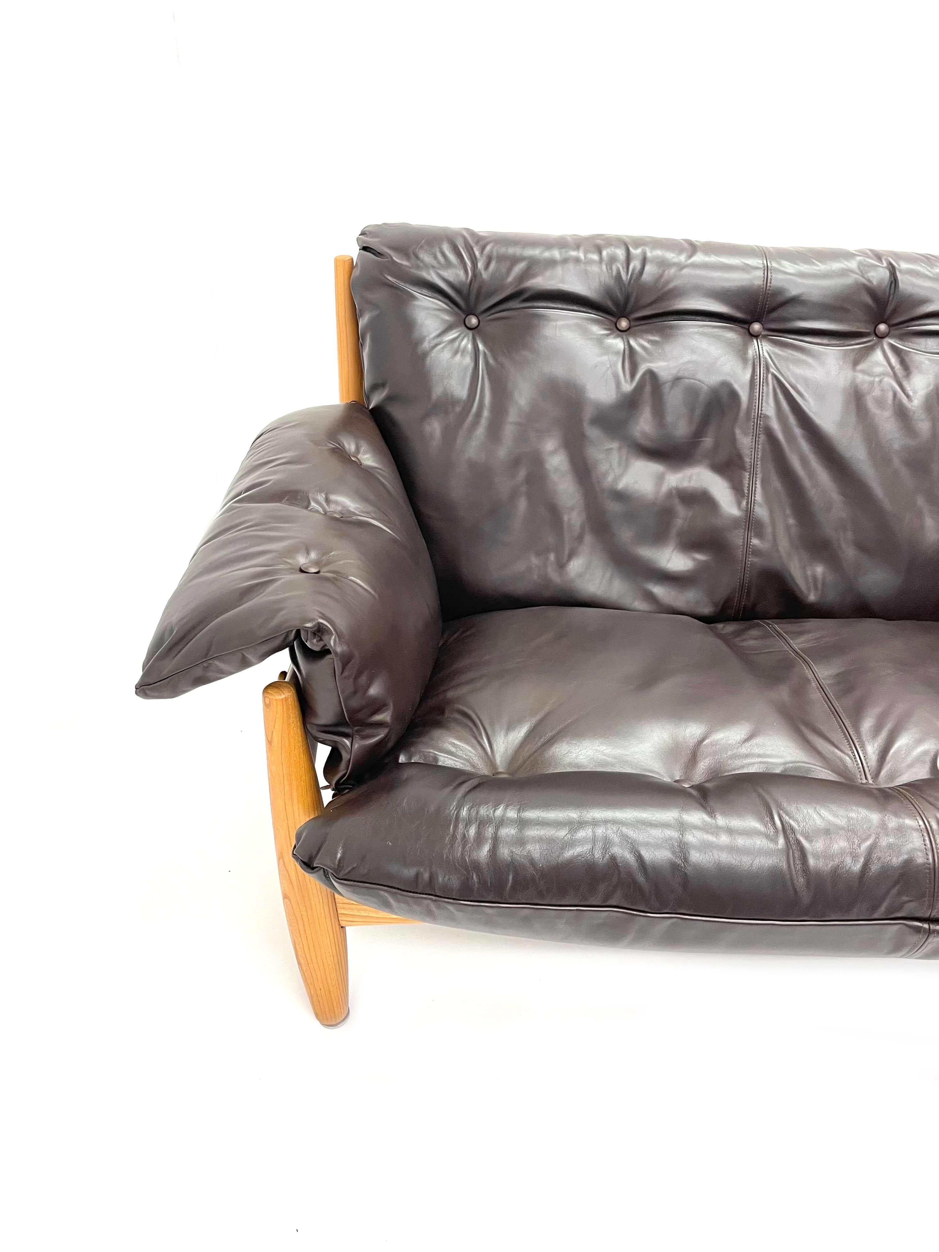 Italian Brazilian Modern 'Sheriff' Sofa in Dark Espresso Leather by Sergio Rodrigues , C