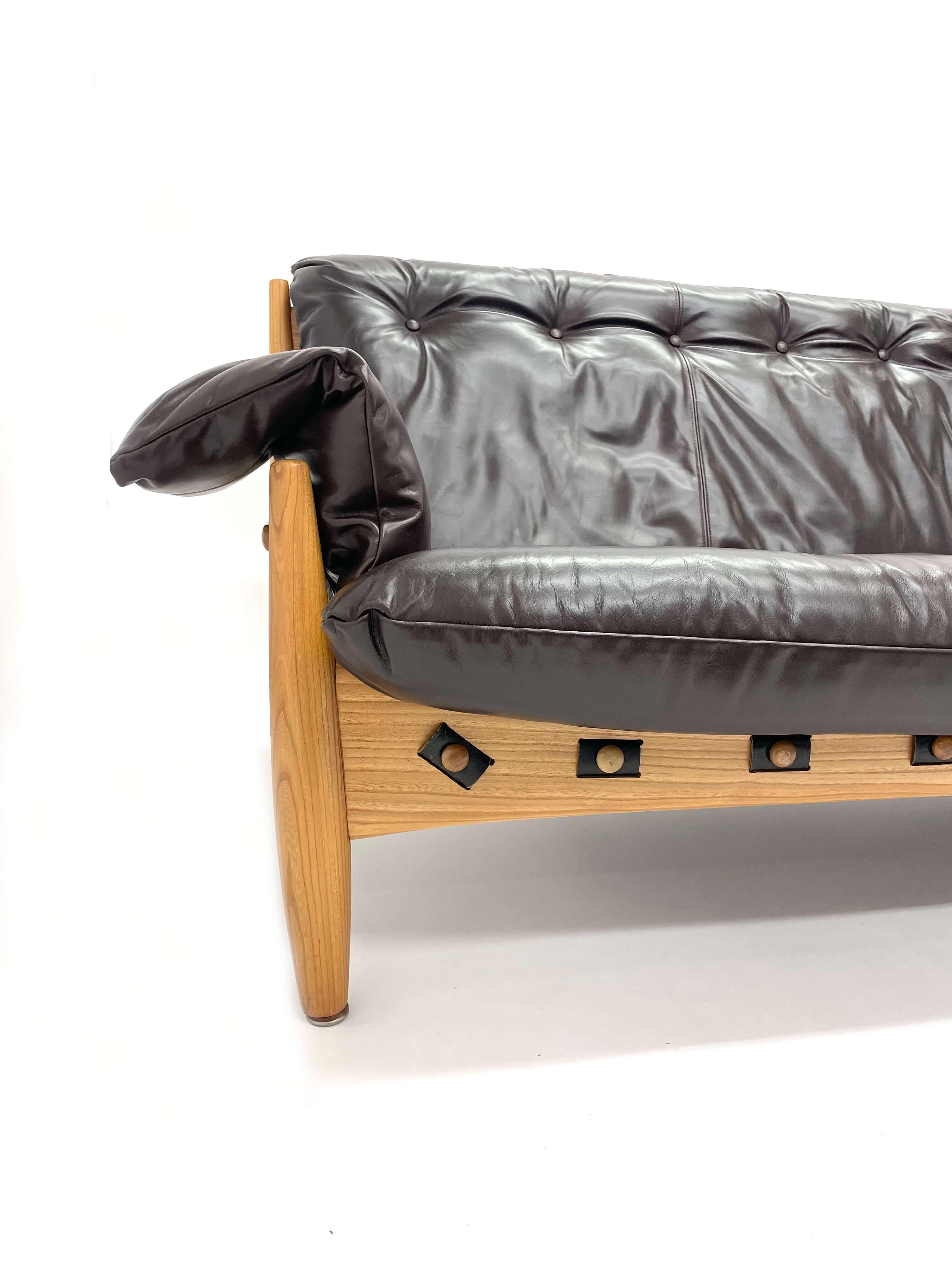 Brazilian Modern 'Sheriff' Sofa in Dark Espresso Leather by Sergio Rodrigues , C For Sale 1