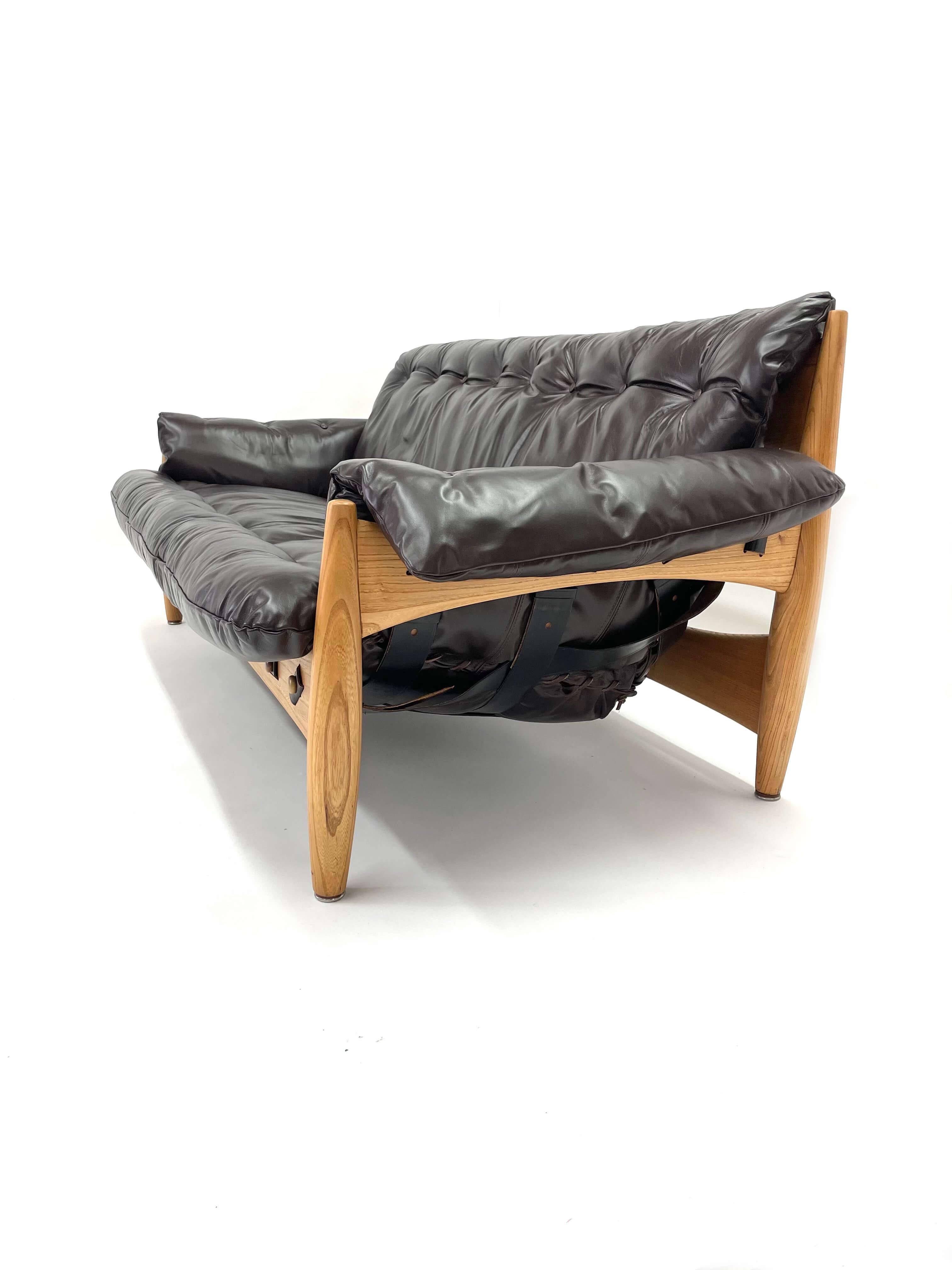 Brazilian Modern 'Sheriff' Sofa in Dark Espresso Leather by Sergio Rodrigues , C 3