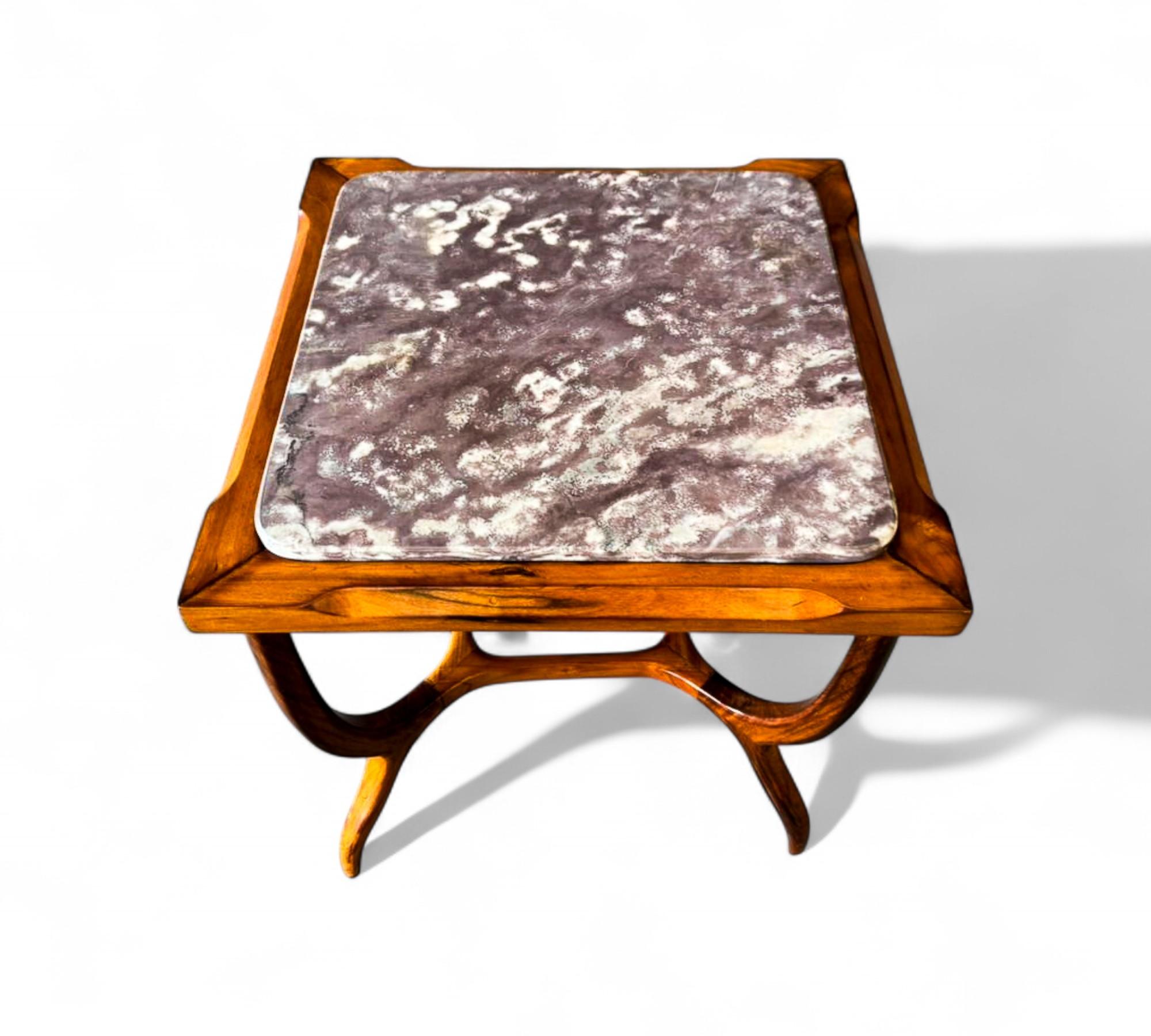 Mid-Century Modern Brazilian Modern Side Table in Caviuna & Marble, Giuseppe Scapinelli, 1950s For Sale