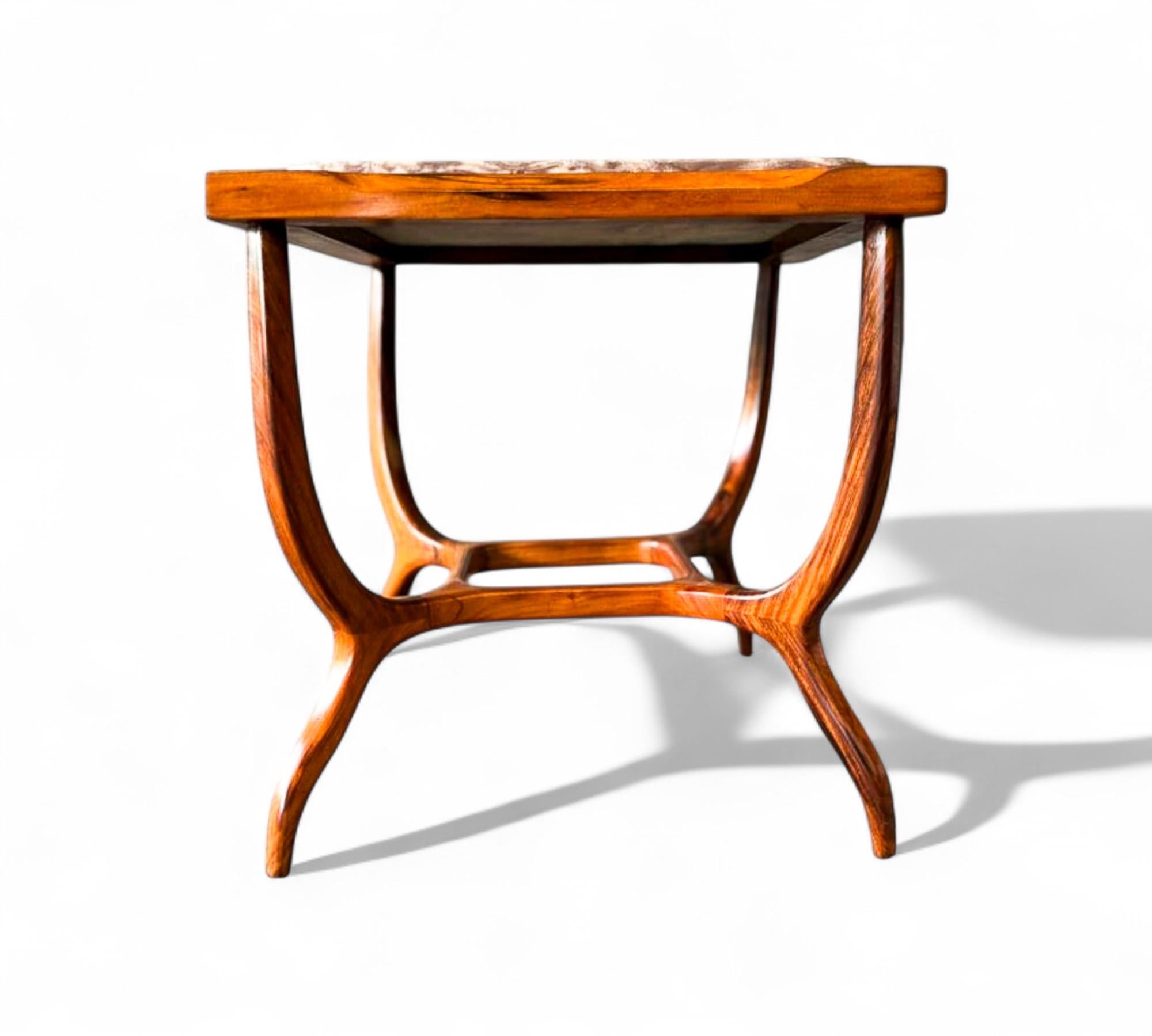 20th Century Brazilian Modern Side Table in Caviuna & Marble, Giuseppe Scapinelli, 1950s For Sale