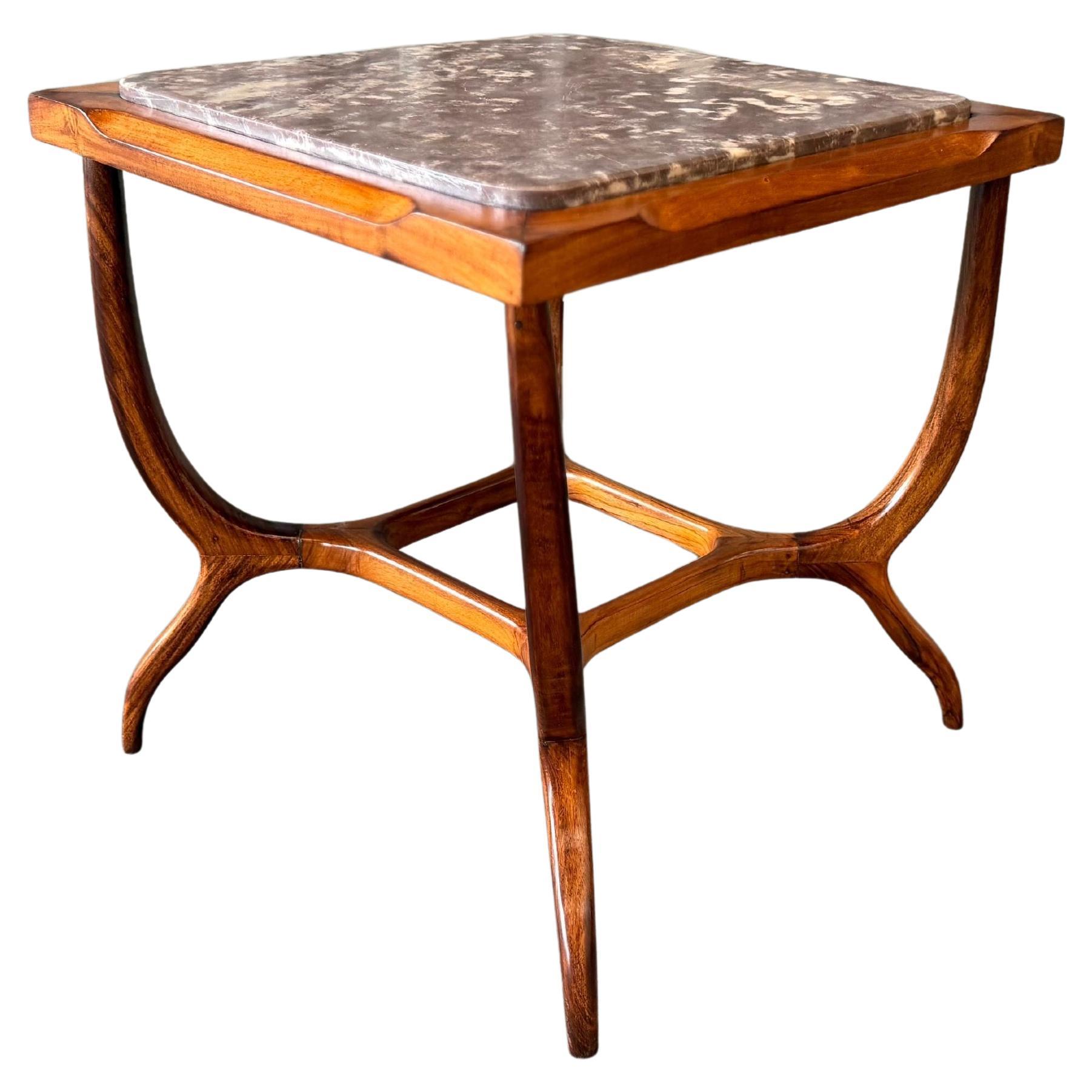 Brazilian Modern Side Table in Caviuna & Marble, Giuseppe Scapinelli, 1950s For Sale