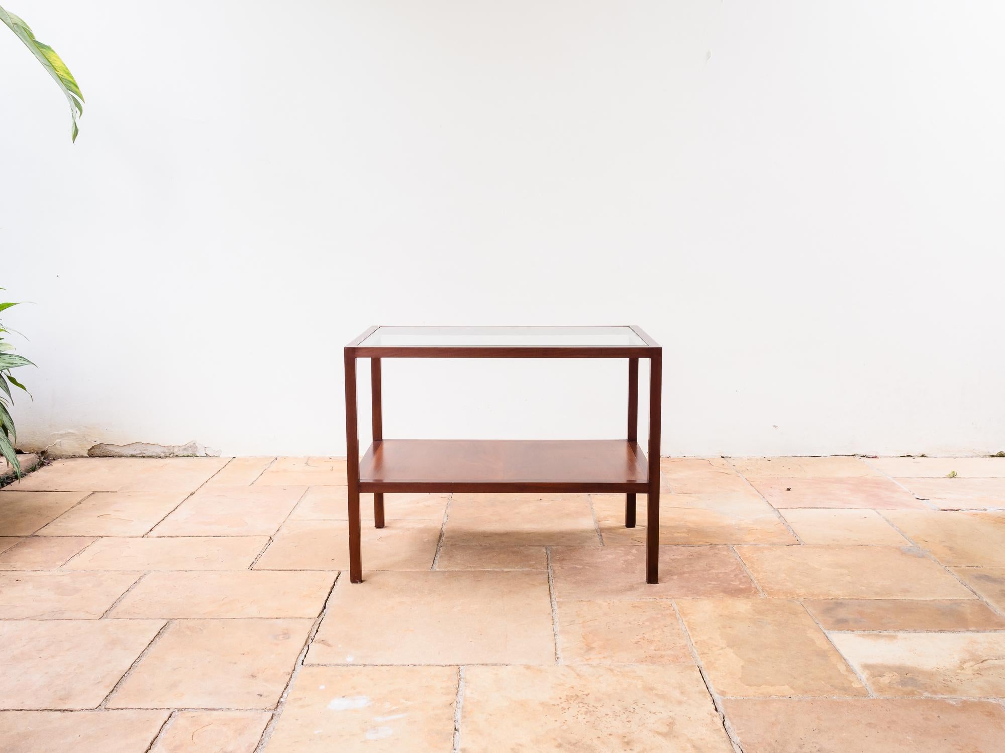 Mid-Century Modern Brazilian Modern Side Table in Hardwood and Glass by Joaquim Tenreiro circa 1960