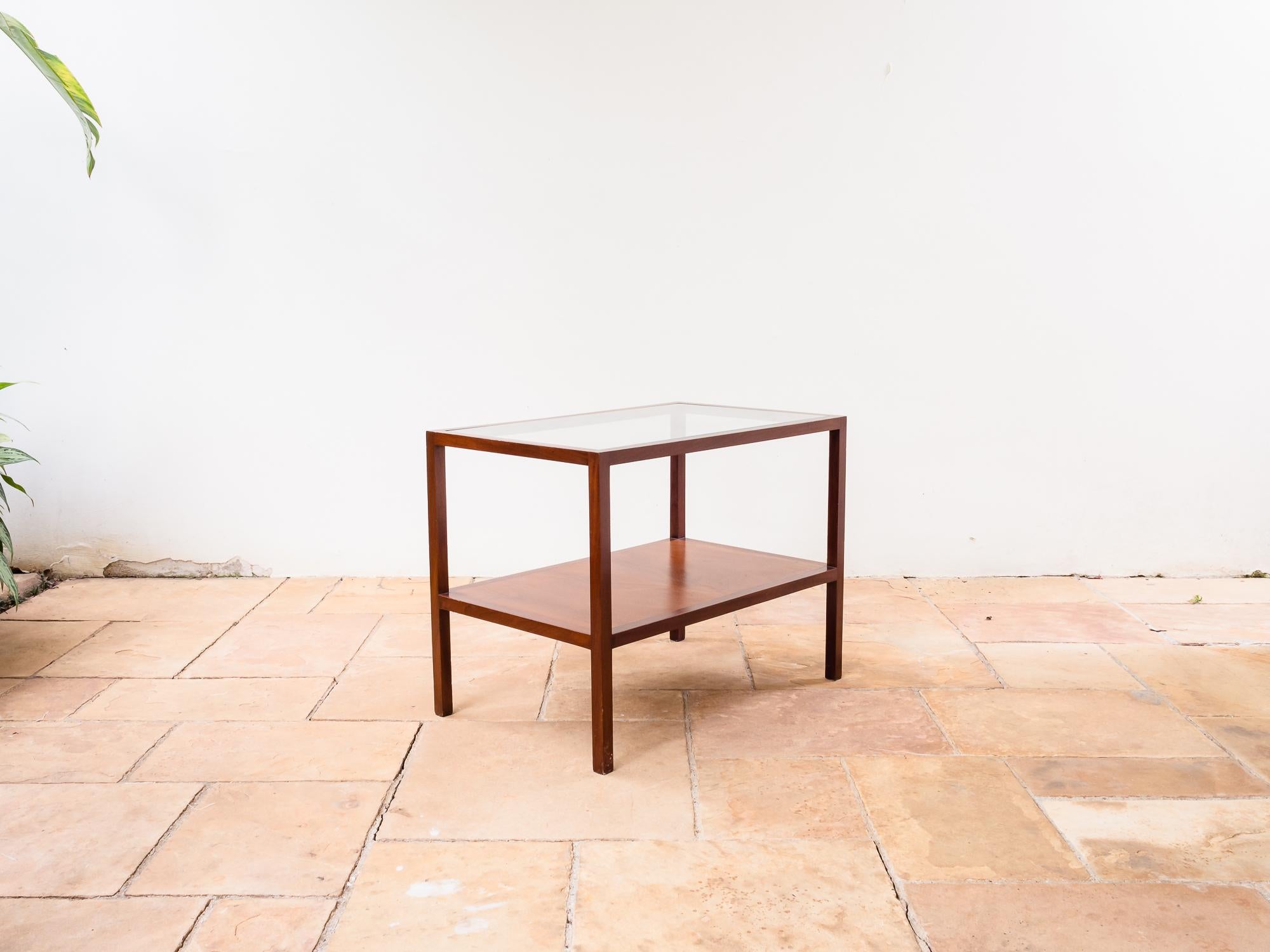 Brazilian Modern Side Table in Hardwood and Glass by Joaquim Tenreiro circa 1960 In Good Condition In Sao Paulo, SP