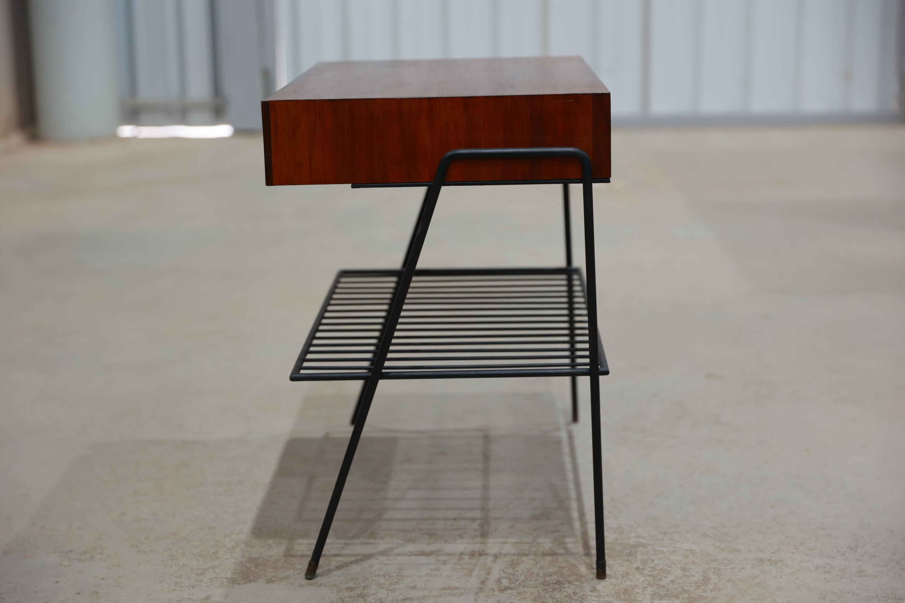 Mid-Century Modern Brazilian Modern Side table in Hardwood and Metal, Unknown, c. 1950 For Sale