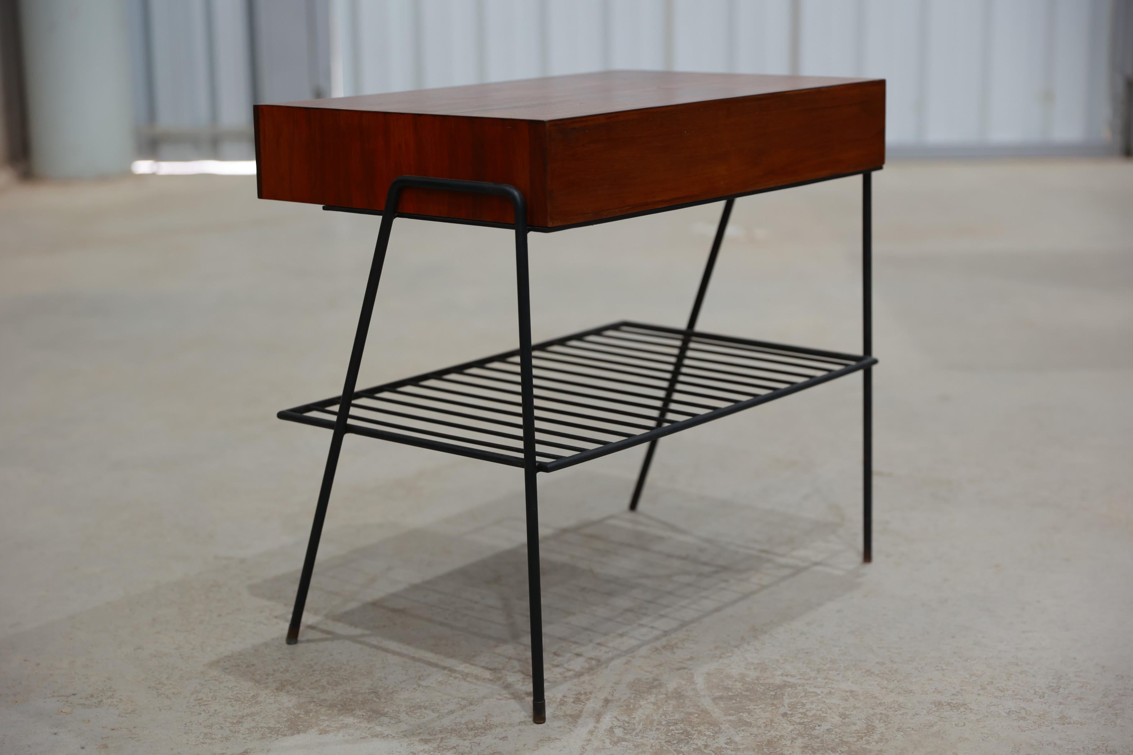 Metalwork Brazilian Modern Side table in Hardwood and Metal, Unknown, c. 1950 For Sale