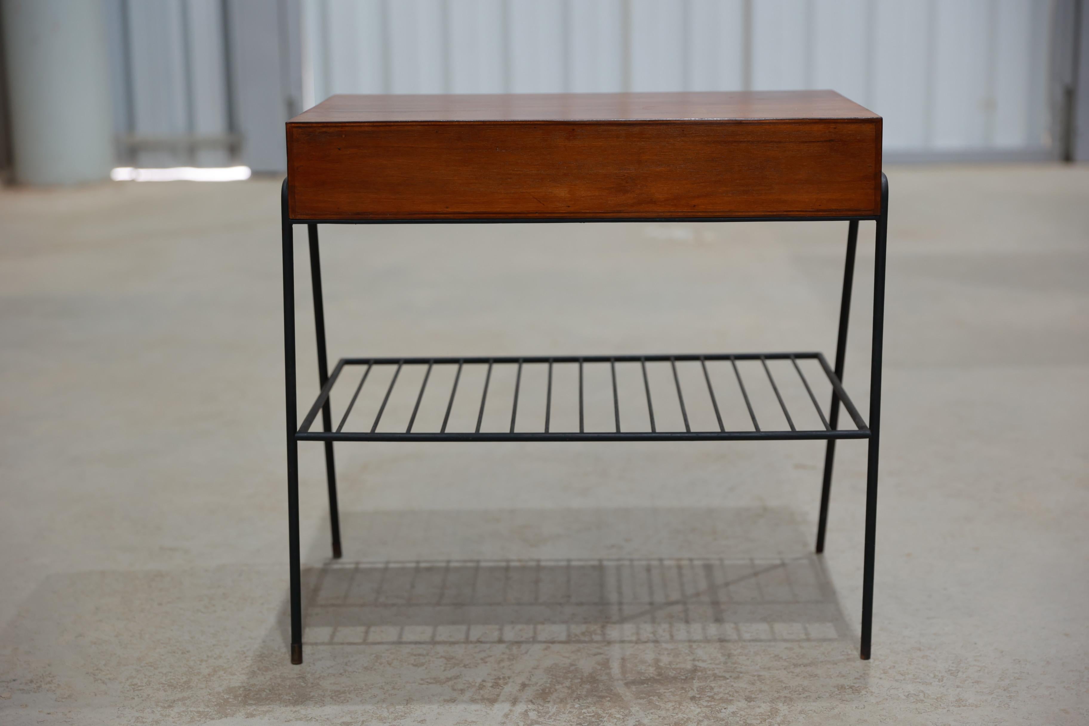 Brazilian Modern Side table in Hardwood and Metal, Unknown, c. 1950 In Good Condition For Sale In New York, NY