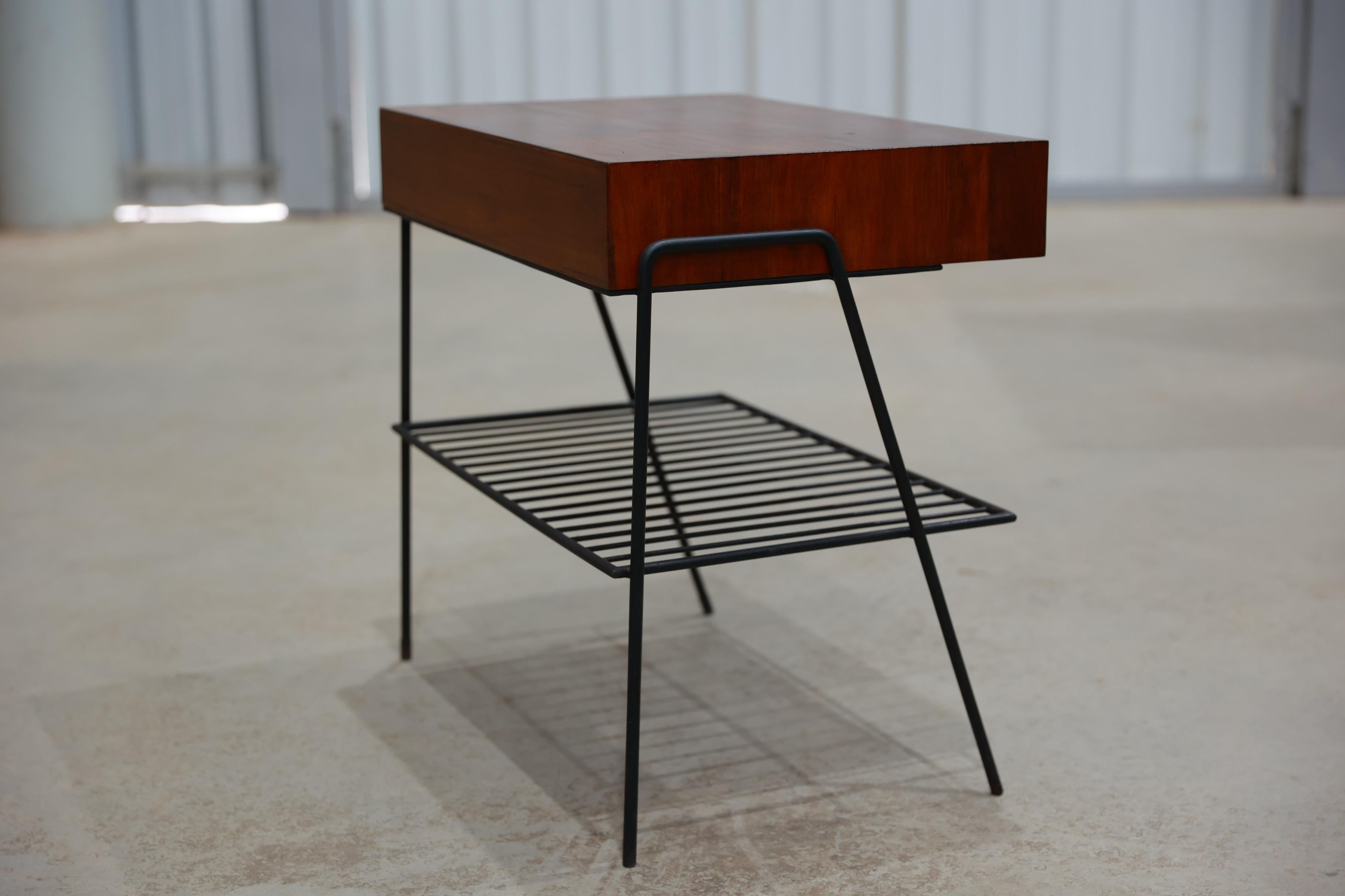20th Century Brazilian Modern Side table in Hardwood and Metal, Unknown, c. 1950 For Sale