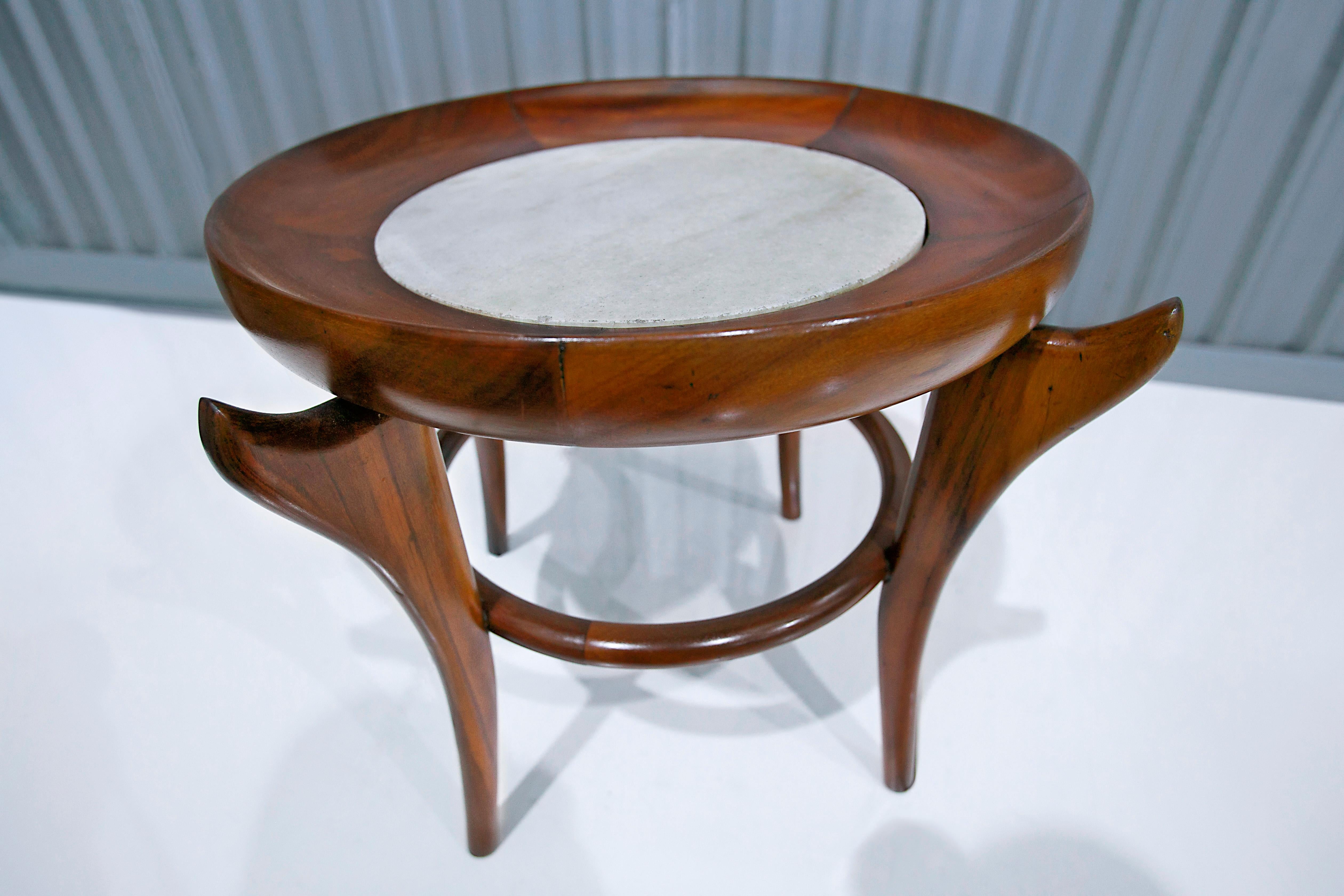 Brazilian Modern Side Table in Hardwood & Marble by Giuseppe Scapinelli, Brazil In Good Condition In New York, NY