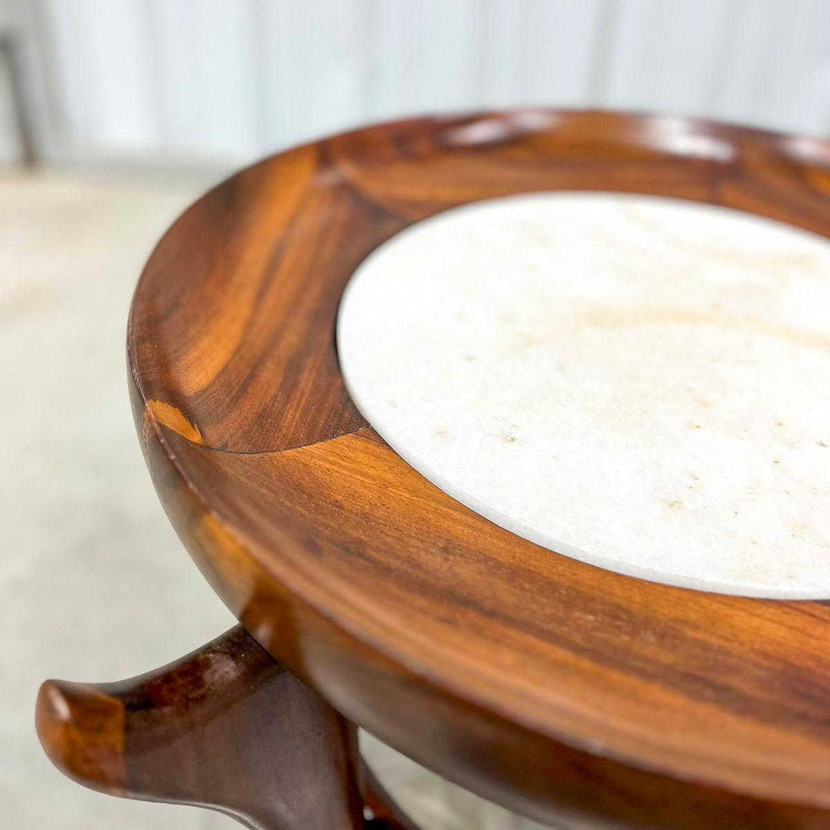 Woodwork Brazilian Modern Side Table in Hardwood & Marble by Giuseppe Scapinelli, Brazil