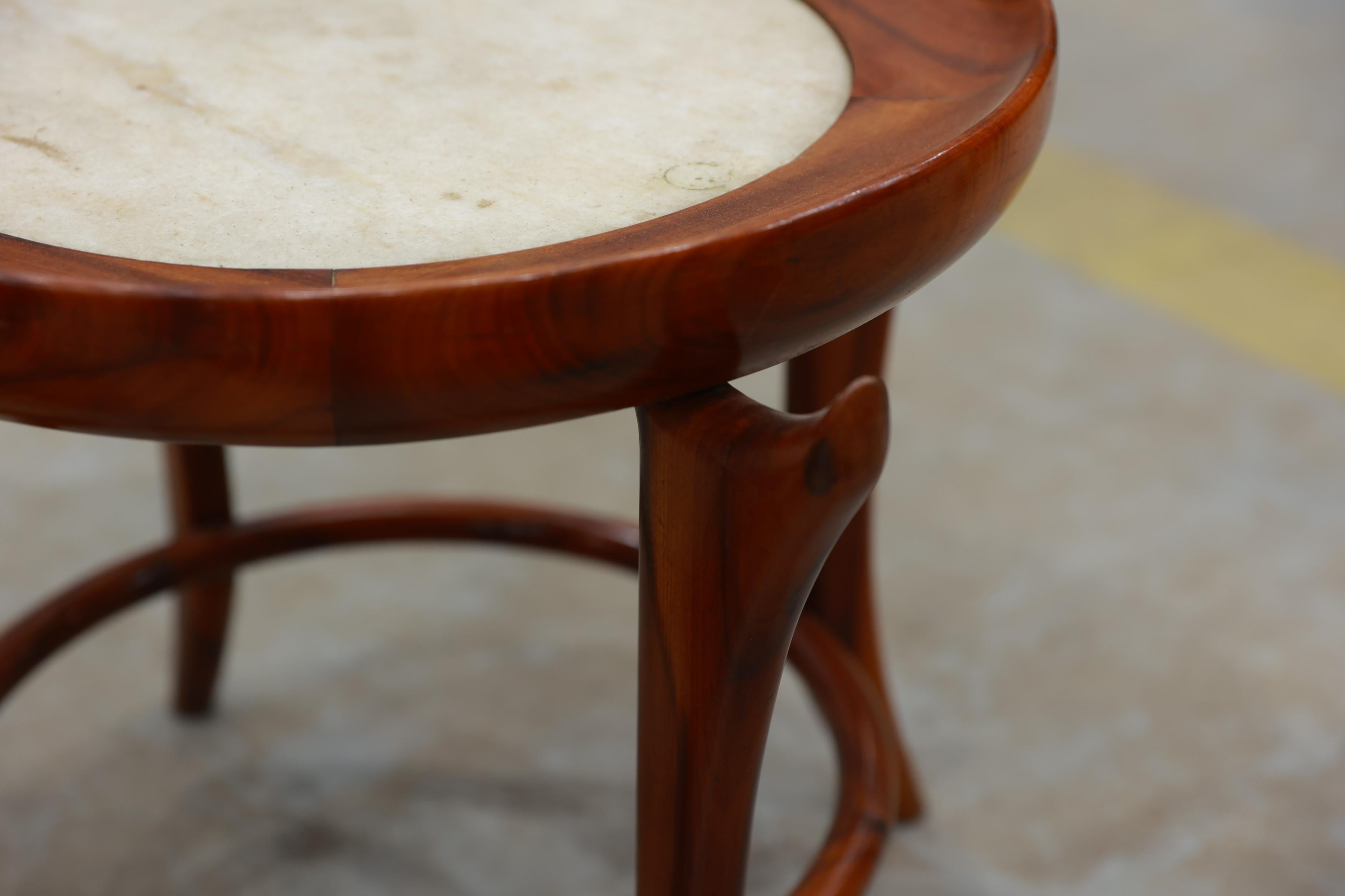 Mid-20th Century Brazilian Modern Side Table in Hardwood & Marble by Giuseppe Scapinelli, Brazil